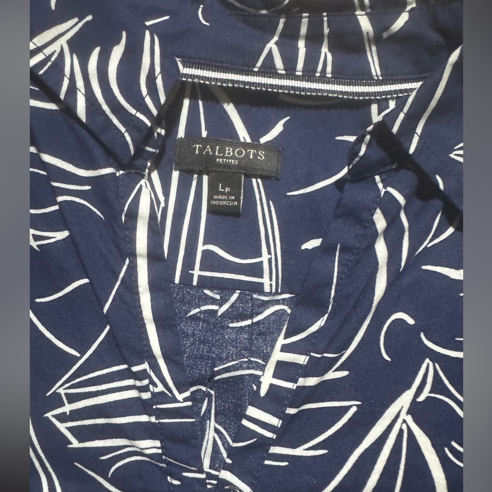 Talbots Navy Sailboat Print Button Down Shirt - Picture 3 of 7
